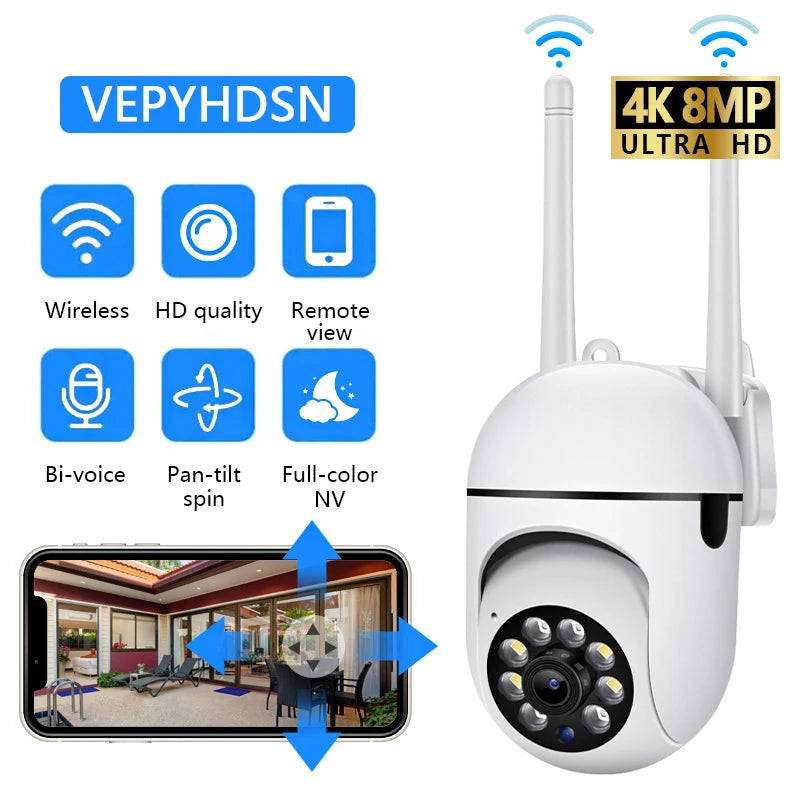 Cámara de Seguridad Exterior 8MP Ultra HD 
-Control Móvil y Audio Bidireccional
