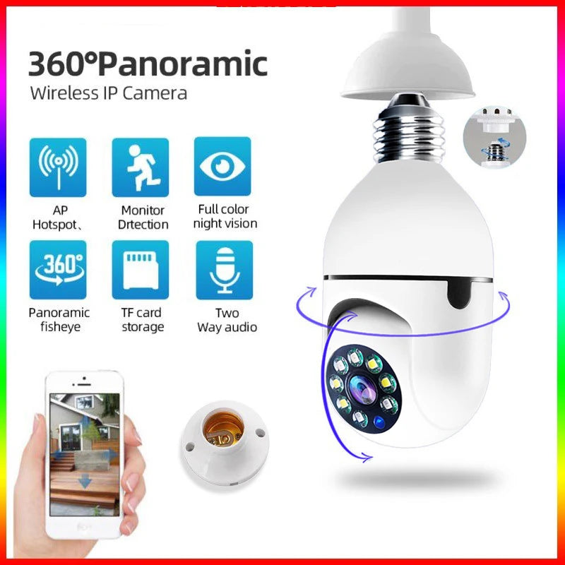 Cámaras Bombilla WiFi 360° HD- Seguridad para Hogar y Negocio